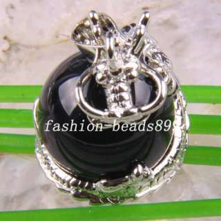 Pretty Black Agate Bead Dragon Gemstone Pendant K601  