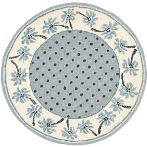   Round Hand hookedWool Round Area Rug, Blue and Ivory