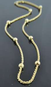   Vtg 14K Yellow Gold Station Bead Link Rope Chain Necklace 17.5  
