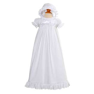 ICM Baby Girls White Christening Baptism Dress Gown w/ Bonnet Newborn 