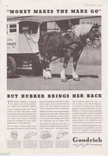 1935 Horse Drawn Milk Wagon Photo B.F. Goodrich Ad  