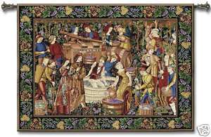 MEDIEVAL WINE GRAPE HARVEST LARGE WALL HANGING TAPESTRY  