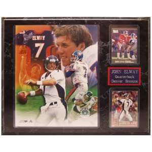 NFL Broncos John Elway 12 by 15 Two Card Plaque:  Sports 