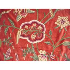 Crewel Fabric Lotus Classic Flame Red Cotton Velvet 