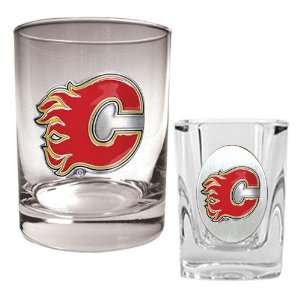  Calgary Flames NHL Rocks Glass & Square Shot Glass Set 