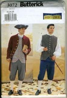 Historical Colonial Mens Suit and Hat Pattern   32 36  