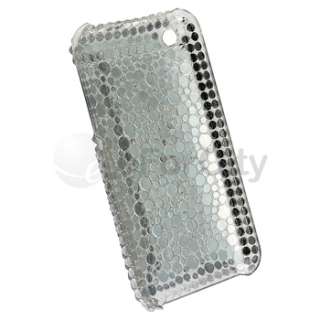 Silver+Black Bling Glitter Hard Cover Case+Anti Glare Film for iPhone 
