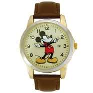 Disney Mickey Mouse Watch w/Round Gold tone Case, Champagne Dial and 