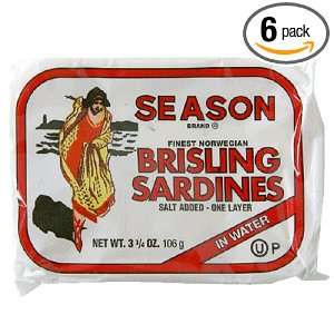 Season Brisling Sardines in Water, 3.75 Ounce Tins (Pack of 6)  