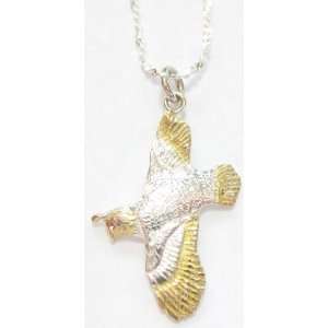  Quail Pendant in sterling silver with 14k gold accents on 