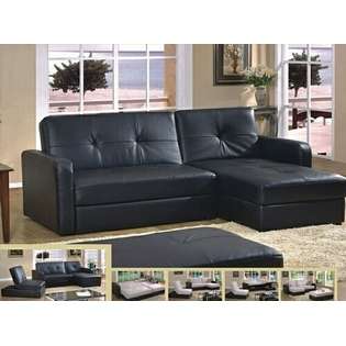 pc Black bonded leather upholstered sectional sofa with storage 
