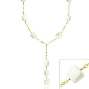   Freshwater Cultured Square White Coin Pearl Leaf Link Necklace 16 19