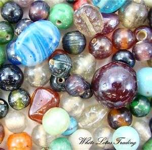 HANDMADE OPAL LUSTER GLASS BEADS MIXED COLORS LARGE LOT  