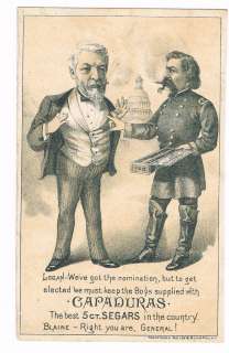   STORMS Capaduras Cigars James Blaine & General Logan Trade Card 1884