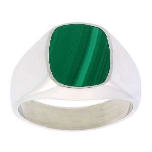    Gents Sterling Silver Square Malachite Ring size 11 Jewelry