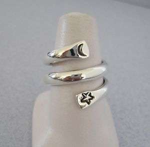 Mexican 925 Silver Taxco Moon and Star Coil Ring Sizes  