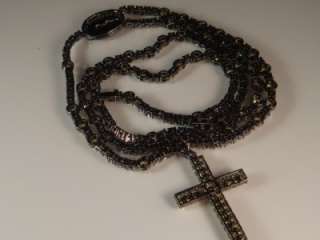 MENS BLACK GOLD EP ROSARY WHITE & YELLOW CZ NECKLACE  