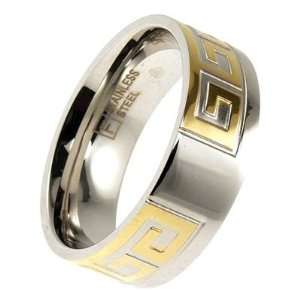   Stainless Steel & Gold Plate Greek Key Ring   13: TrendToGo: Jewelry