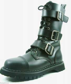 Riot Side Zip Boot Biker Goth Unisex Leather Steel Toe  