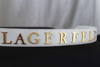 KARL LAGERFELD*RARE* Monogram Leather+Gold Fan Belt 30  