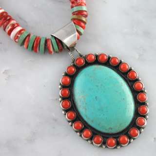 Navajo Larry Begay Sterling Silver Turquoise Coral Spiny Oyster 