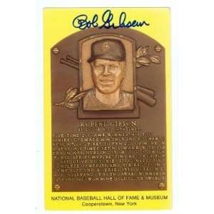  Bob Gibson autographed Hall of Fame Plaque Postcard (St 