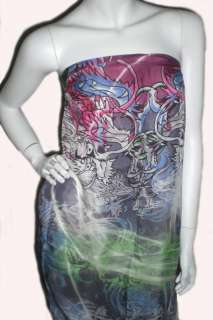Ed Hardy Pashmina Silk Light Pink Dragon tattoo Scarf Sarong dress 