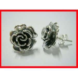  Rose Stud Earrings Solid Sterling Silver 925 #A173 