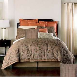 6p QUEEN Cindy Crawford CORAL FUSION Comforter Set~ Brown,Coral 
