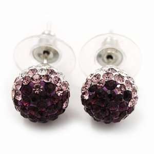 Deep Puprle/Lavender/Clear Swarovski Crystal Ball Stud Earrings In 