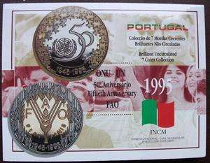 PORTUGAL 7 Coins 1995 Mint Set FAO & United Nations KM MS21  