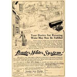  1911 Ad Leader Iron Works Running Water System   Original 