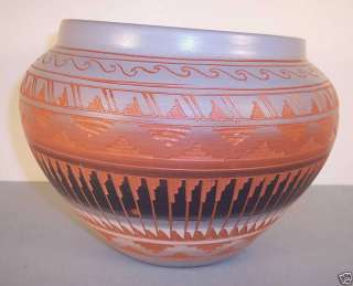 Navajo Etchware Pottery Bowl w/ In & Outside Designs  