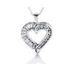 VistaBella 10k White Gold Baguette Round Diamond Heart Necklace