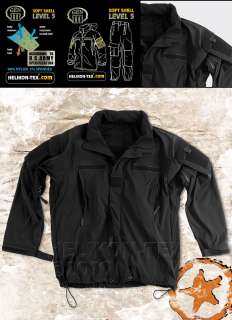 HELICON ARMY MILITARY SOFT SHELL JACKET WINDPROOF AND WATERPROOF BLACK 
