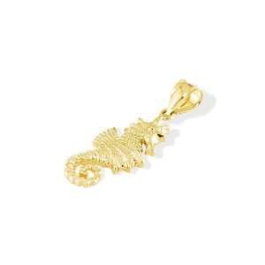    Solid 14k Yellow Gold Seahorse Lucky Charm Pendant Jewelry