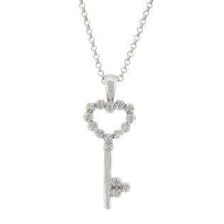   Sterling Silver Genuine Diamond Accent Heart Key Pendant 