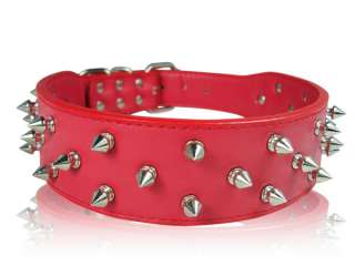 19 22 Red Leather Spiked Dog Collar Large spikes  