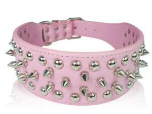 19 22 Pink Leather Spikes Studded Dog Collar Large  