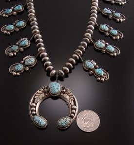   NUMBER EIGHT TURQUOISE SQUASH BLOSSOM NECKLACE BY ERICK BEGAY  
