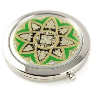 Geometric Flower Sparcle Gel Inlay   Steel Compact Pocket Mirror With 