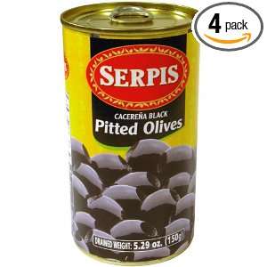 Serpis Cacerna Black Olives, 5.29 Ounce Metal Tins (Pack of 4)  