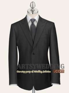 Custom Formal Black 2 Buttons Side Vented Men Suits Tuxedo Vest Pants 