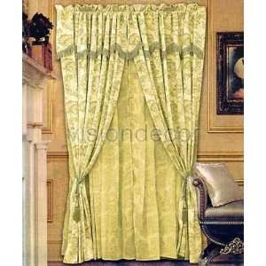 Luxury Gold Tone on Tone Curtain Set w/ Valance Lace Sheer Window 