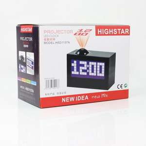 New Digital LED Projector Alarm Clock Black Rotate 180°  