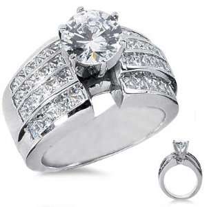  4.45 Ct. Four Rows Diamond Engagement Ring with Princess 