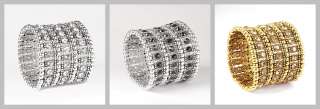   Tone Stretch Bracelet Clear Swarovski Crystals 3 row B317W 3  