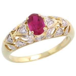  10k Gold Teeny Hearts Lab Created Ruby Ring, w/ 0.55 Total 