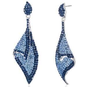 Glistening Shell Design Montana Blue Swarovski Crystal Dangle Earrings