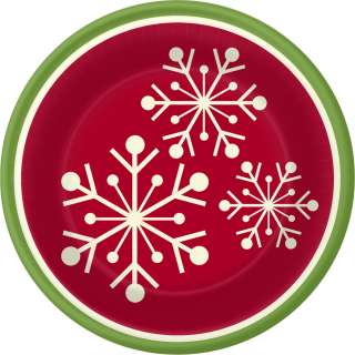Christmas BANQUET PLATES Holiday Dinner Snowflake Red White & Green 